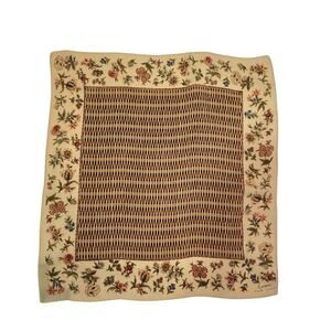 Lauren Ralph Lauren VTG Silk Floral Scarf Tan Basket Weave Preppy Old Money Chic